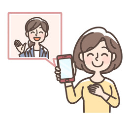 スマートフォンで問い合わせしている女性