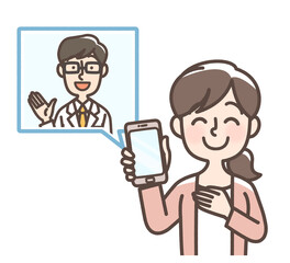 スマートフォンで診察を受けている女性