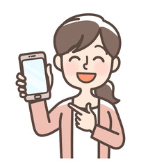 スマホを指差している女性