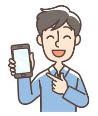 スマホを指差している男性