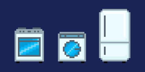Home appliances in pixel art style