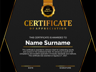Black and Gold Certificate Appreciation