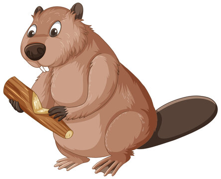 A beaver holding a wood stick