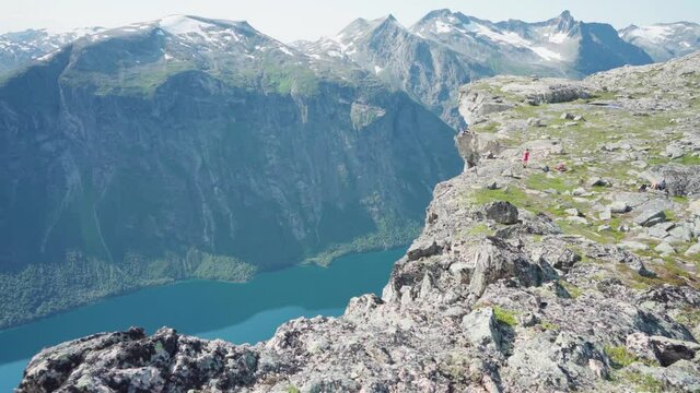 Panorama Of Katthammaren Mountain Peak And Eikesdalsvatnet In Eikesdal, Norway. panning left
