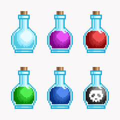 Collection of pixel potion bottles