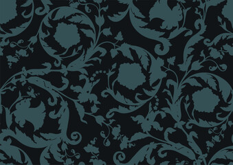 Seamless pattern with stylized flowers In baroque, rococo, victorian, renaissance medieval style. In decorative style. Ethnic patterned ornate hand drawn.medieval style. Vector illustration.
