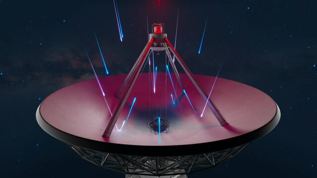 Enormous satellite dish gathering wave signals from the space during clear night