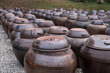 Korean traditional house and Jangdokdae. 한국의 전통가옥과 장독대.