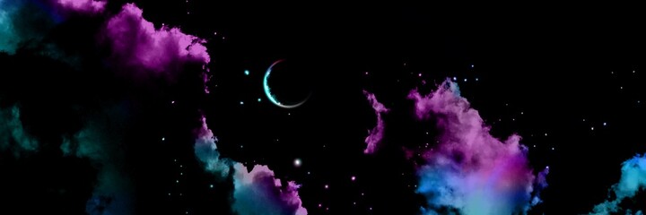Illustration of beautiful crescent moon with reflection in dark night sky