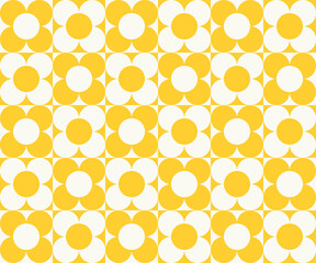 Checkerboard seamless pattern with geometric shaped flowers. Colorful vector background in retro style. Vintage hippie aesthetic, 60s, 70s