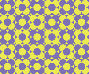 Checkerboard seamless pattern with geometric shaped flowers. Colorful vector background in retro style. Vintage hippie aesthetic, 60s, 70s