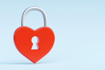 Heart shaped lock with keyhole. Valentine's Day love concept. 3D illustration