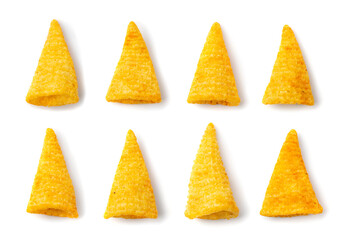 Corn Cone Isolated, Puffs with Spices - obrazy, fototapety, plakaty