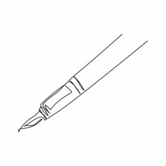 Continuous one simple single abstract line drawing of classic fountain pen icon in silhouette on a white background. Linear stylized.