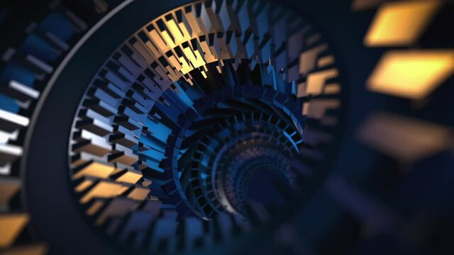 This motion stock graphic shows the rotation of the details inside an abstract turbine.