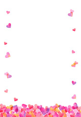 ハート型が敷き詰められた縦型フレーム　手描き水彩　ピンク系