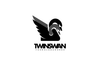 Twin Swan Logo Design, Sillhouette swan Bird Logos Concept