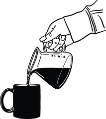 Hand serve Hot coffee Home cafe Hand drawn line art Illustration