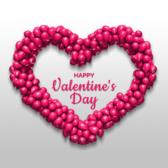 Happy Valentine`s day greeting card mockup. Heart consisting of a multitude of bubbles.