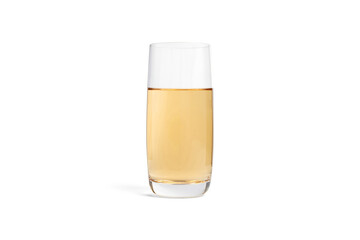 Glass of fresh sweet apple juice isolated on white background. 3D rendering realistic illustration. Glass for water. Vegan juice. Cleansing and detox. Empty liquid container.