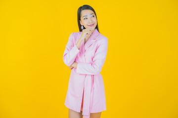 Portrait beautiful young asian woman smile with action