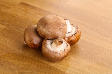 Raw brown champignons mushroom heap