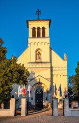 Fototapeta na wymiar Neo-roman St. Catherine church at Dolina Sluzewiecka street in Ursynow district of Warsaw in Poland