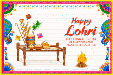 Happy Lohri holiday background for Punjabi festival