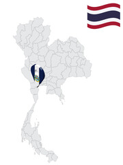 Location of Samut Songkhram Province on map Thailand. 3d Samut Songkhram flag map marker location pin. Quality map with Provinces of  Thailand for your web site design, app, UI. EPS10.