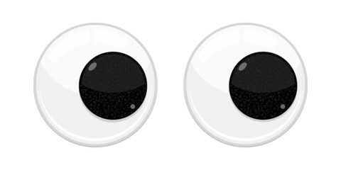 Plastic toy safety wobbly eyes flat style design vector illustration isolated on white background. Funny, googly plastic toy eyeballs for craft dolls and jokes.