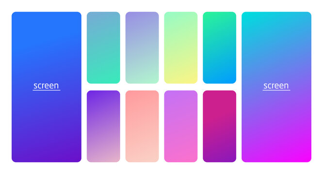 Pastel gradient smooth and soft vibrant color background set. Devices, pc and modern smartphone screen soft pastel color backgrounds vector ux and ui design illustration.