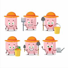 Farmer pink sticky note cute mascot character with fork