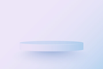 3D blue semicircular shelf or pedestal on a blue pastel wall. Vector abstract rendering of geometric shape for product presentation.