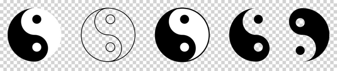 Yin Yang icon set isolated on transparent background. Vector illustration - obrazy, fototapety, plakaty