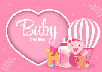 Baby Shower Little Boy or Girl with Cute Design Toys and Accessories Newborn Babies Background Illustration for Invitation and Greeting Cards