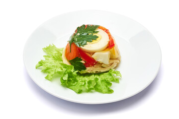 Delicious chicken aspic on a plate isolated on white background