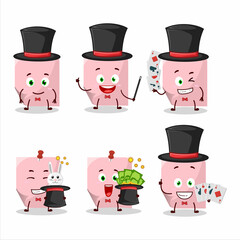 A pink sticky note Magician cartoon character perform on a stage