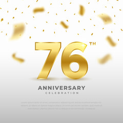 76th anniversary celebration with gold glitter color and black background. Vector design for celebrations, invitation cards and greeting cards.