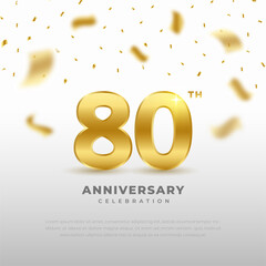 80th anniversary celebration with gold glitter color and black background. Vector design for celebrations, invitation cards and greeting cards.