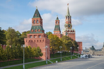 Autumn view of the towers of the Moscow Kremlin, Russia