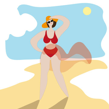 Woman in red on summer beach