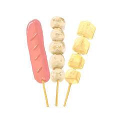 Toasted meatballs street food drawing on white background. illustration food.