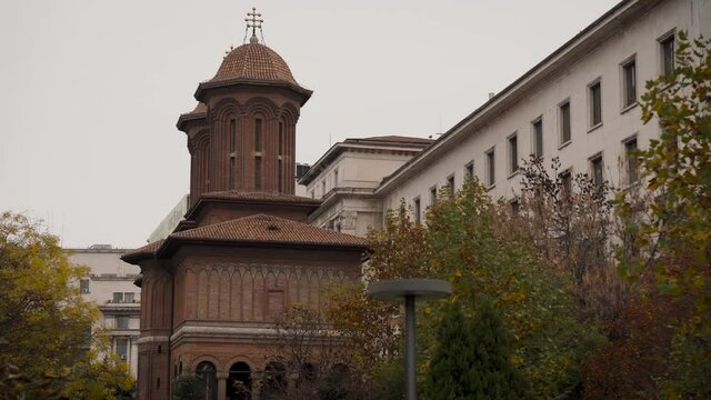 Kretzulescu Church in Wallachian Renaissance style in Bucharest, panning