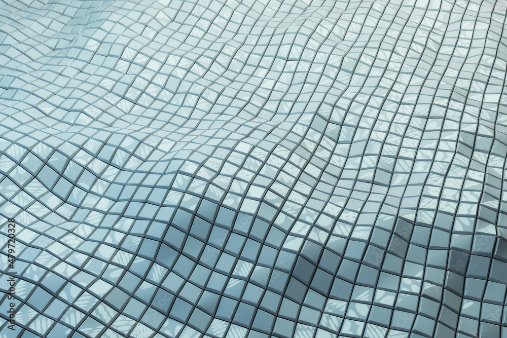 Poster creative light blue tile wave background. style, design and texture concept. 3d rendering.