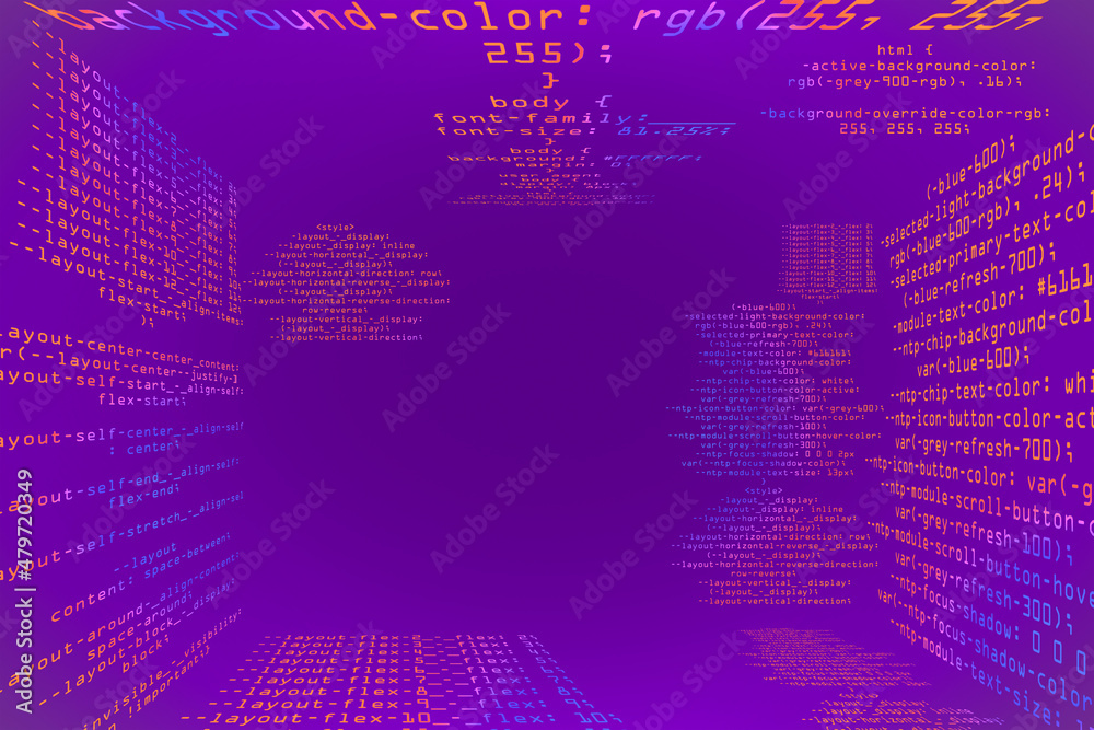 Leinwandbilder Abstract glowing purple coding programming background with mock up place. Big data and code concept. 3D Rendering.