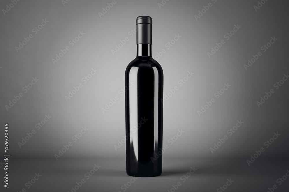Aufkleber empty wine botte with mock up place on gray background. product, alcohol, beverage and advertisement
