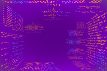 Obraz premium Abstract glowing purple coding programming background with mock up place. Big data and code concept. 3D Rendering.