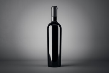 Empty wine botte with mock up place on gray background. Product, alcohol, beverage and advertisement concept. 3D Rendering.