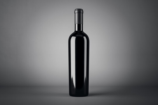 Empty wine botte with mock up place on gray background. Product, alcohol, beverage and advertisement concept. 3D Rendering.