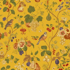 Image of Autumn seamless pattern. Сhinoiserie inspired. Fruit and flowers. Vector vintage illustration. Sunny printed on Printed Glass Splashbacks